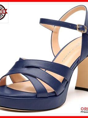 Chunky Platform High Heel Sandals Square Toe Ankle Strap 3.3 Inch